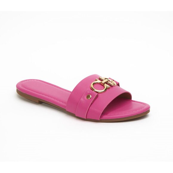 Hot Pink Horsebit Style Slide Sandals - Picture 4 of 4